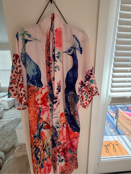 Other - Floral Peacock Satin Kimono Robe in Pink & Navy